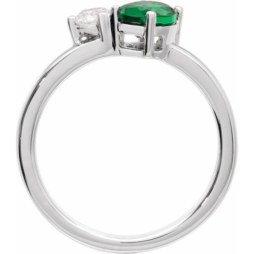 14K White Lab-Grown Emerald & 1/4  CTW Lab-Grown Diamond Ring