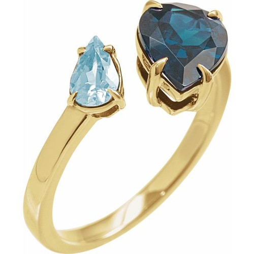 14K Yellow Natural London Blue Topaz & Natural Sky Blue Topaz Ring