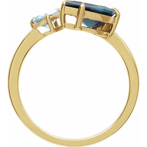 14K Yellow Natural London Blue Topaz & Natural Sky Blue Topaz Ring