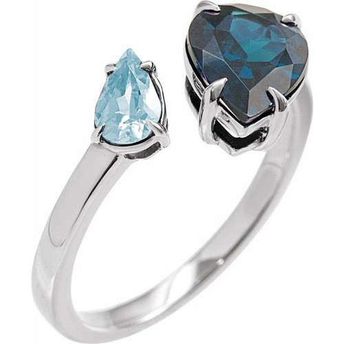 14K White Natural London Blue Topaz & Natural Sky Blue Topaz Ring
