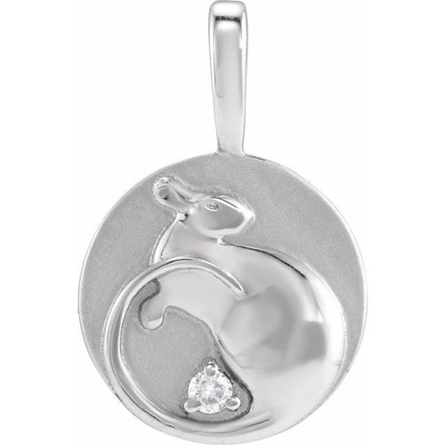 14K White .015 CT Natural Diamond Chinese Zodiac Rat Pendant