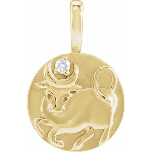 14K Yellow .015 CT Natural Diamond Chinese Zodiac Ox Pendant