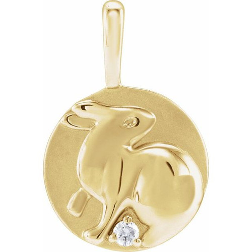 14K Yellow .015 CT Natural Diamond Chinese Zodiac Rabbit Pendant