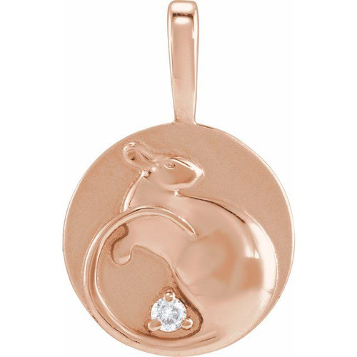 14K Rose .015 CT Natural Diamond Chinese Zodiac Rat Pendant