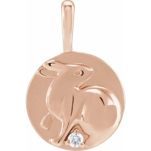 14K Rose .015 CT Natural Diamond Chinese Zodiac Rabbit Pendant