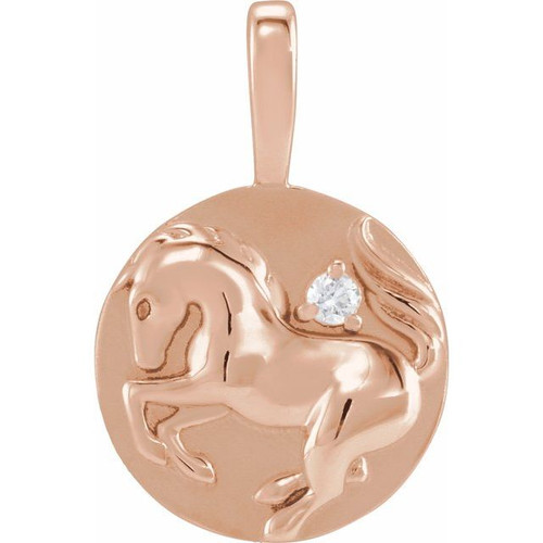 14K Rose .015 CT Natural Diamond Chinese Zodiac Horse Pendant
