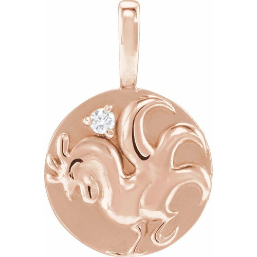 14K Rose .015 CT Natural Diamond Chinese Zodiac Rooster Pendant