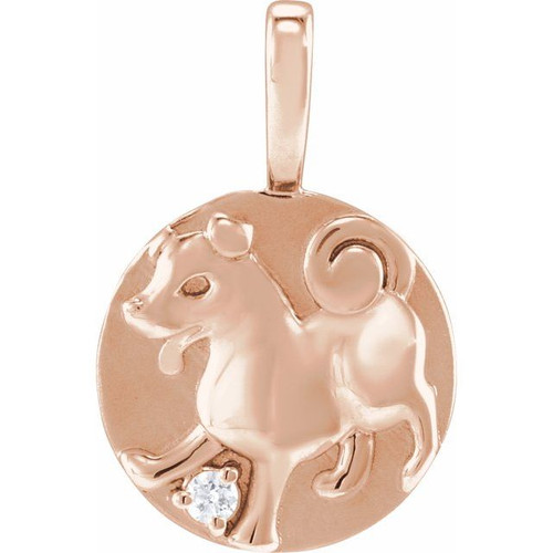 14K Rose .015 CT Natural Diamond Chinese Zodiac Dog Pendant