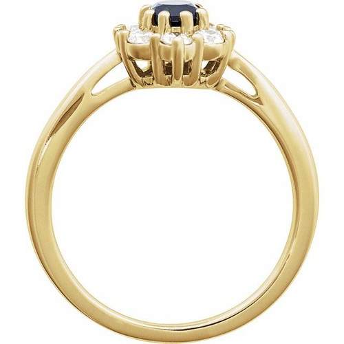 14K Yellow Lab-Grown Blue Sapphire & 3/8 CTW Natural Diamond Ring