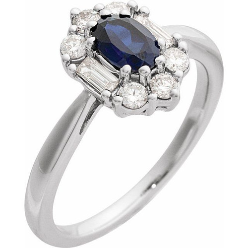 14K White Lab-Grown Blue Sapphire & 3/8 CTW Natural Diamond Ring