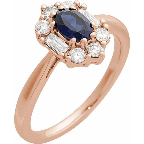 14K Rose Lab-Grown Blue Sapphire & 3/8 CTW Natural Diamond Ring