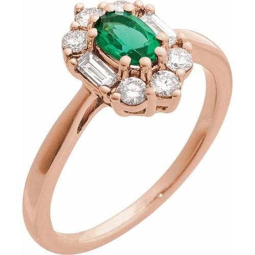 14K Rose Lab-Grown Emerald & 3/8 CTW Natural Diamond Ring