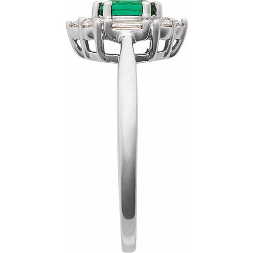 14K White Lab-Grown Emerald & 3/8 CTW Natural Diamond Ring