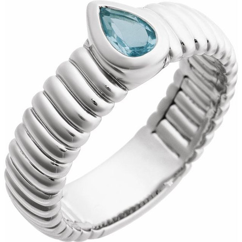 14K White Natural Sky Blue Topaz Ring