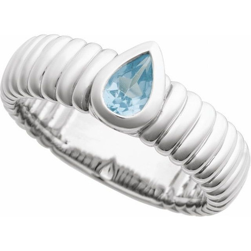 14K White Natural Sky Blue Topaz Ring