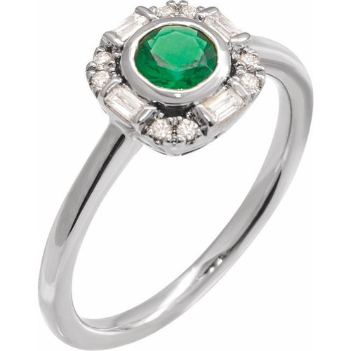 14K White Natural Emerald & 1/6 CTW Natural Diamond Ring