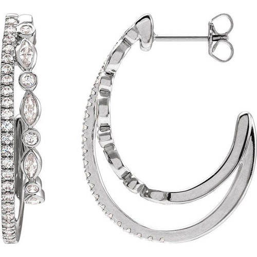 14K White 1 1/5 CTW Natural Diamond 30.5 mm Hoop Earrings