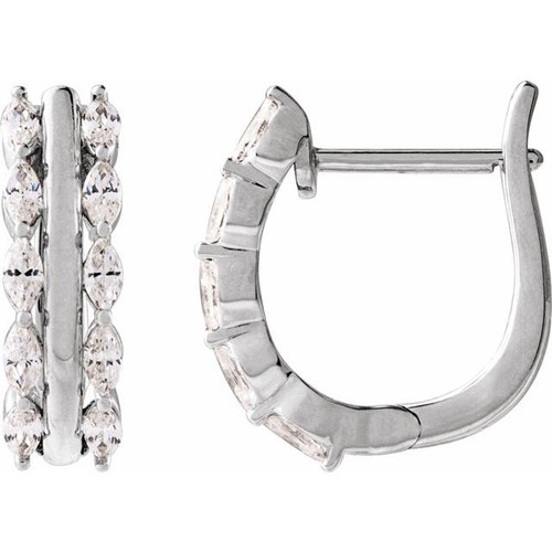 14K White 5/8 CTW Natural Diamond Hinged 15 mm Hoop Earrings