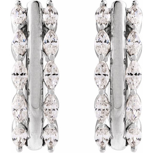 14K White 5/8 CTW Natural Diamond Hinged 15 mm Hoop Earrings