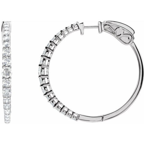 14K White 1 1/3 CTW Natural Diamond 30 mm Hoop Earrings