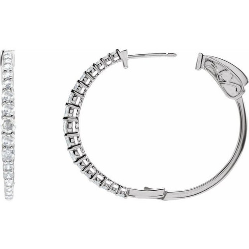 14K White 1 1/3 CTW Natural Diamond 30 mm Hoop Earrings