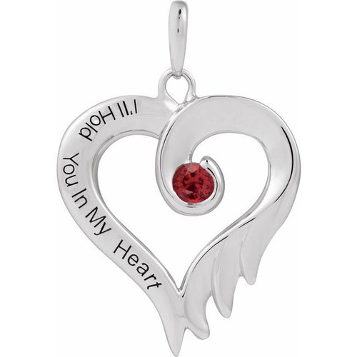 14K White Lab-Grown Ruby & Engraved I'll Hold You In My Heart Pendant