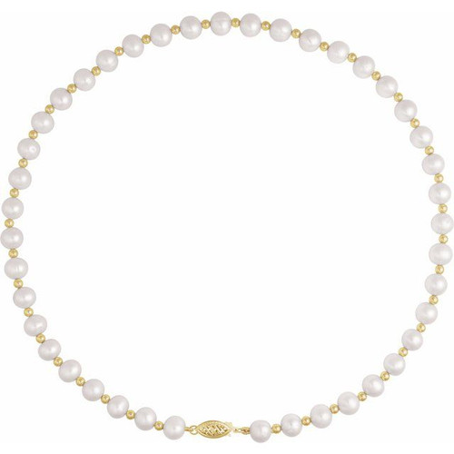 14K Yellow Cultured White Freshwater Pearl 18" Necklace