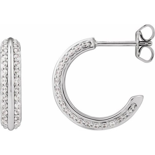 14K White 5/8 CTW Natural Diamond Hoop Earrings