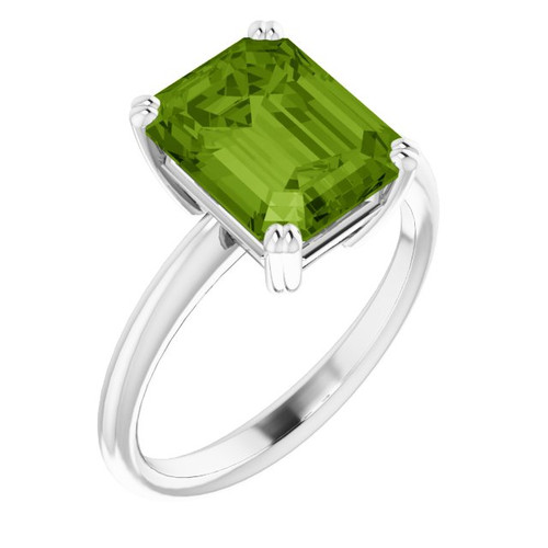 14K White Natural Peridot Ring