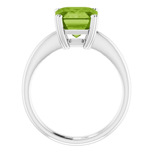 14K White Natural Peridot Ring