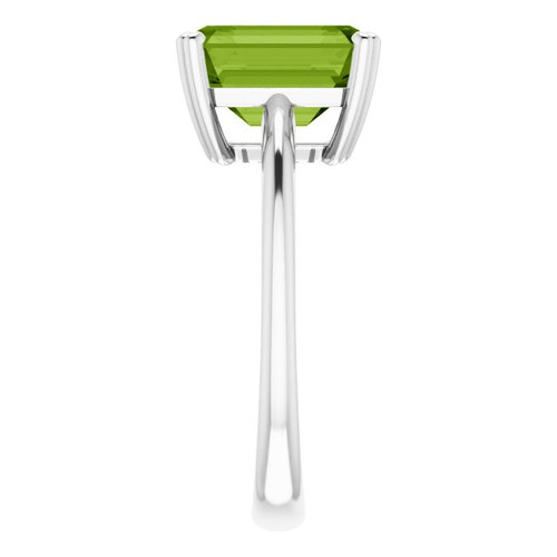 14K White Natural Peridot Ring