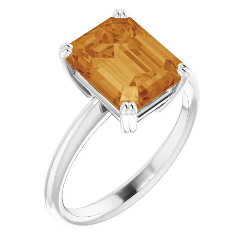 14K White Natural Citrine Ring