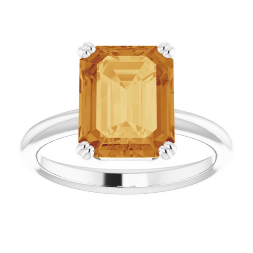 14K White Natural Citrine Ring