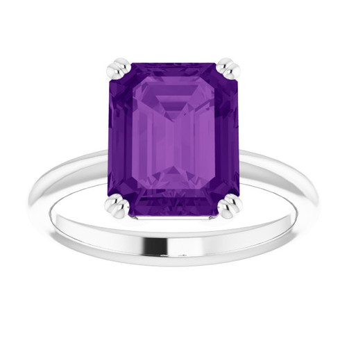 14K White Natural Amethyst Ring