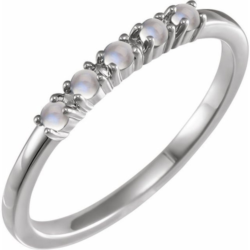 Platinum Natural Rainbow Moonstone Cabochon Stackable Ring