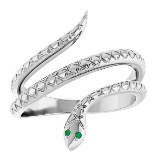 Platinum Natural Emerald Snake Ring