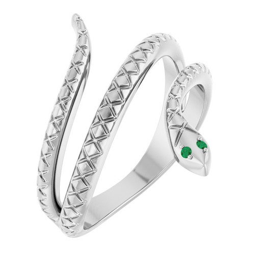 14K White Natural Emerald Snake Ring
