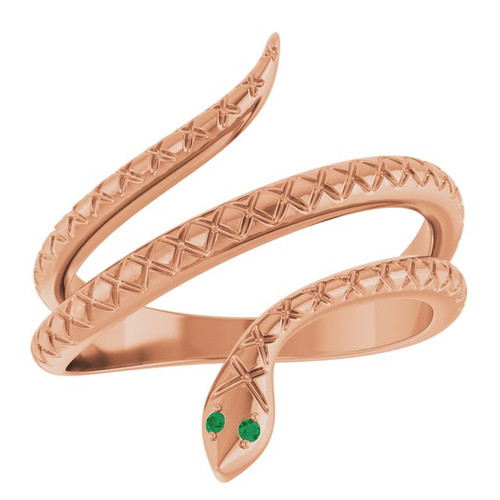 14K Rose Natural Emerald Snake Ring