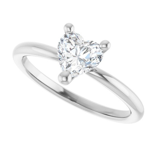 14K White Natural White Sapphire Heart Solitaire Ring