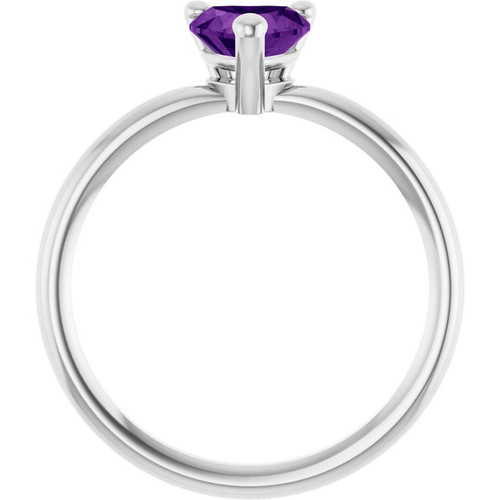 14K White Natural Amethyst Heart Solitaire Ring