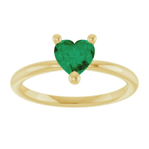 14K Yellow Lab-Grown Emerald Heart Solitaire Ring