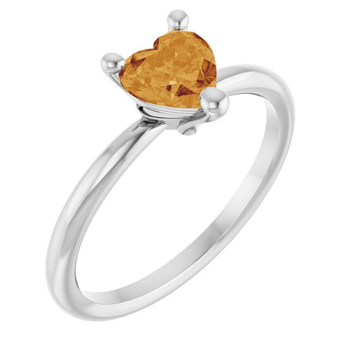 Platinum Natural Citrine Heart Solitaire Ring