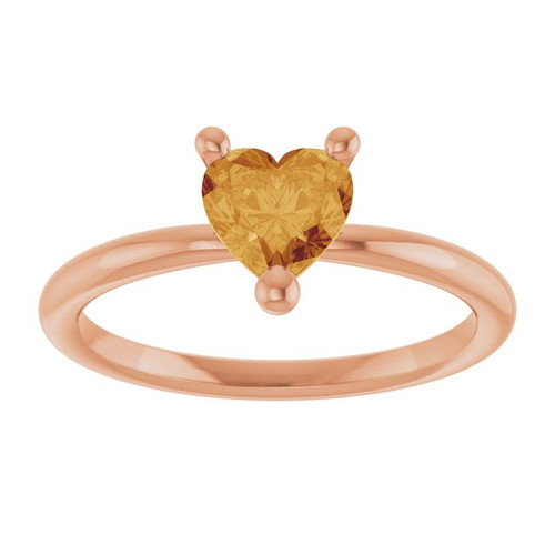 14K Rose Natural Citrine Heart Solitaire Ring
