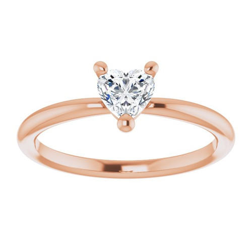 14K Rose Natural White Sapphire Heart Solitaire Ring