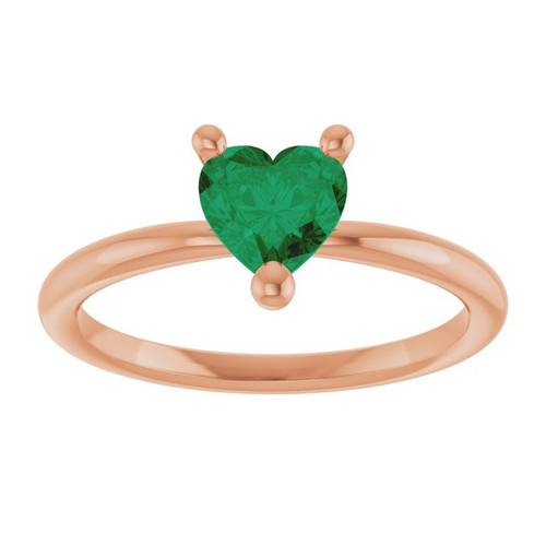 14K Rose Lab-Grown Emerald Heart Solitaire Ring