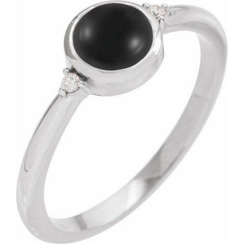 Platinum 6 mm Round Natural Black Onyx & .03 CTW Natural Diamond Ring