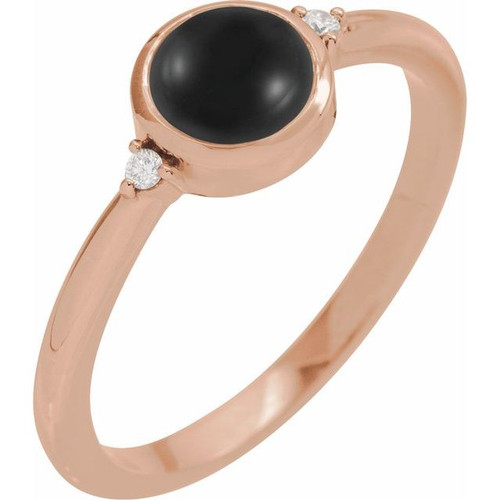 14K Rose 6 mm Round Natural Black Onyx & .03 CTW Natural Diamond Ring