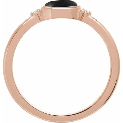 14K Rose 8 mm Round Natural Black Onyx & .03 CTW Natural Diamond Ring