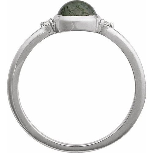 Sterling Silver Natural Moss Agate & .03 CTW Natural Diamond Ring