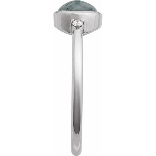 14K White Natural Moss Agate & .03 CTW Natural Diamond Ring
